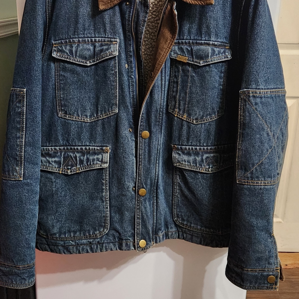 Wrangler Blue Denim Jacket with Brown Collar